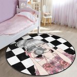- RealHomes Dijital Baskılı Kaymaz Tabanlı Comfort Çocuk Odası Yuvarlak Halı - Realhomes  Dama Zeminli & Fotoğraf Çeken Kız Tasarımlı Çocuk & Genç Odası Makinede Yıkanabilir Kaymaz Tabanlı Yuvarlak Çocuk Halısı Realhomes