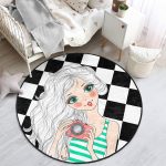 - RealHomes Dijital Baskılı Kaymaz Tabanlı Comfort Çocuk Odası Yuvarlak Halı - Realhomes  Dama Zeminli Fotoğraf Çeken Kız Tasarımlı Çocuk & Genç Odası Makinede Yıkanabilir Kaymaz Tabanlı Yuvarlak Çocuk Halısı Realhomes