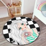 - RealHomes Dijital Baskılı Kaymaz Tabanlı Comfort Çocuk Odası Yuvarlak Halı - Realhomes  Dama Zeminli Fotoğraf Çeken Kız Tasarımlı Çocuk & Genç Odası Makinede Yıkanabilir Kaymaz Tabanlı Yuvarlak Çocuk Halısı Realhomes