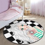 - RealHomes Dijital Baskılı Kaymaz Tabanlı Comfort Çocuk Odası Yuvarlak Halı - Realhomes  Dama Zeminli Fotoğraf Çeken Kız Tasarımlı Çocuk & Genç Odası Makinede Yıkanabilir Kaymaz Tabanlı Yuvarlak Çocuk Halısı Realhomes