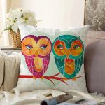 Baykuş Desenli Dijital Baskılı Dekoratif Modern Raşel Kadife Yastık Kırlent Kılıfı Realhomes