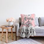 - Sonil-K10002-Gorsel-1 - Realhomes Pembe Zemin Antika Telefon Tasarımlı Dijital Baskılı Modern Raşel Kadife Yastık Kırlent Kılıfı Realhomes