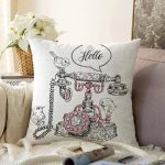 - Sonil-K10005-Gorsel - Realhomes Beyaz Zemin Antika Telefon Çizimli Dijital Baskılı Dekoratif Raşel Kadife Yastık Kırlent Kılıfı Realhomes