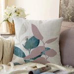 - Sonil-K10009-Gorsel - Realhomes Özel Tasarım Yaprak Motifli Dijital Baskılı Dekoratif Şönil Yastık Kırlent Kılıfı Realhomes