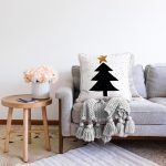 - Sonil-K10011-Gorsel-1 - Realhomes  Beyaz Zemin Siyah Çam Ağacı Çizimli Dijital Baskılı Dekoratif Raşel Kadife Yastık Kırlent Kılıfı Realhomes