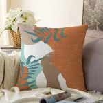 - Sonil-K10014-Gorsel - Realhomes  Renkli Zemin Yaprak Motifli Dijital Baskılı Modern Raşel Kadife Yastık Kırlent Kılıfı Realhomes