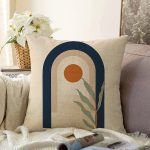 Krem Zeminli Minimal Çizimli Dijital Baskılı Modern Raşel Kadife Yastık Kırlent Kılıfı Realhomes