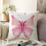 - Sonil-K10034-Gorsel - Realhomes  Beyaz Zemin Pembe Kelebek Tasarımlı Dijital Baskılı Dekoratif Raşel Kadife Yastık Kırlent Kılıfı Realhomes