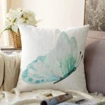 - Sonil-K10035-Gorsel - Realhomes  Beyaz Zemin Mavi Kelebek Motifli Dijital Baskılı Modern Raşel Kadife Yastık Kırlent Kılıfı Realhomes