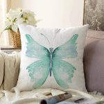 - Sonil-K10036-Gorsel - Realhomes  Beyaz Zemin Mavi Kelebek Motifli Dijital Baskılı Dekoratif Raşel Kadife Yastık Kırlent Kılıfı Realhomes