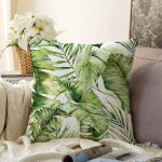 Yeşil Tropik Yapraklar Tasarımlı Dijital Baskılı Dekoratif Raşel Kadife Yastık Kırlent Kılıfı Realhomes