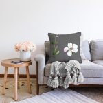 - Sonil-K10046-Gorsel-1 - Realhomes  Gri Zeminli Çiçek Tasarımlı Dijital Baskılı Modern Raşel Kadife Yastık Kırlent Kılıfı Realhomes