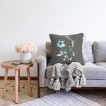 Gri Zeminli Çiçek Tasarımlı Dijital Baskılı Dekoratif Şönil Yastık Kırlent Kılıfı Realhomes