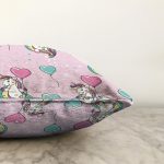 Realhomes Balonlu Unicorn Motifli Özel Tasarım Dijital Baskılı Modern Raşel Kadife Yastık Kırlent Kılıfı Realhomes