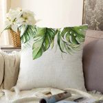- Sonil-K10050-Gorsel - Realhomes Yeşil Tropik Yaprak Motifli Dijital Baskılı Modern Raşel Kadife Yastık Kırlent Kılıfı Realhomes