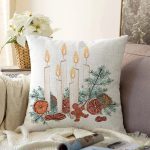 Çam Yapraklı Mum Tasarımlı Dijital Baskılı Modern Raşel Kadife Yastık Kırlent Kılıfı Realhomes