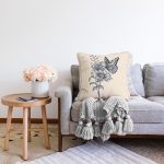 Krem Zemin Karakalem Çizimli Dijital Baskılı Modern Raşel Kadife Yastık Kırlent Kılıfı Realhomes