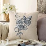 Krem Zemin Karakalem Çizimli Dijital Baskılı Modern Raşel Kadife Yastık Kırlent Kılıfı Realhomes