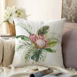 Tropik Yaprak Tasarımlı Dijital Baskılı Dekoratif Raşel Kadife Yastık Kırlent Kılıfı Realhomes