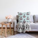 - Sonil-K10081-Gorsel-1 - Realhomes  Mint Yeşili Zemin Çapa Tasarımlı Dijital Baskılı Dekoratif Raşel Kadife Yastık Kırlent Kılıfı Realhomes