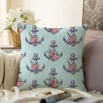 - Sonil-K10081-Gorsel - Realhomes  Mint Yeşili Zemin Çapa Tasarımlı Dijital Baskılı Dekoratif Raşel Kadife Yastık Kırlent Kılıfı Realhomes