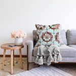 Mint Yeşili Zeminli Dümen Tasarımlı Dijital Baskılı Dekoratif Raşel Kadife Yastık Kırlent Kılıfı Realhomes