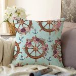 Mint Yeşili Zeminli Dümen Tasarımlı Dijital Baskılı Dekoratif Raşel Kadife Yastık Kırlent Kılıfı Realhomes