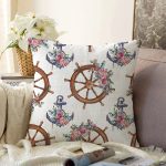 - Sonil-K10085-Gorsel - Realhomes Beyaz Zemin Çapa & Dümen Tasarımlı Dijital Baskılı Dekoratif Raşel Kadife Yastık Kırlent Kılıfı Realhomes