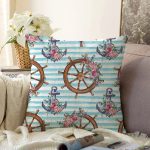 - Sonil-K10086-Gorsel - Realhomes Mavi Çizgili Çapa & Dümen Motifli Dijital Baskılı Modern Raşel Kadife Yastık Kırlent Kılıfı Realhomes