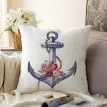 - Sonil-K10087-Gorsel - Realhomes Beyaz Zeminde Sade Çapa Tasarımlı Dijital Baskılı Dekoratif Raşel Kadife Yastık Kırlent Kılıfı Realhomes