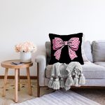 Siyah Zemin Pembe Kurdele Tasarımlı Dijital Baskılı Dekoratif Raşel Kadife Yastık Kırlent Kılıfı Realhomes