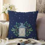 Lacivert Zeminli Özel Tasarımlı Dijital Baskılı Dekoratif Raşel Kadife Yastık Kırlent Kılıfı Realhomes