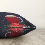 Lacivert Zemin Kırmızı Bardak Desenli Dijital Baskılı Modern Raşel Kadife Yastık Kırlent Kılıfı Realhomes