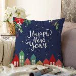Happy New Year Tasarımlı Dijital Baskılı Dekoratif Raşel Kadife Yastık Kırlent Kılıfı Realhomes