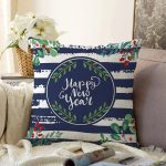 - Sonil-K10104-Gorsel - Realhomes Lacivert Çizgili Happy New Year Motifli Dijital Baskılı Modern Raşel Kadife Yastık Kırlent Kılıfı Realhomes