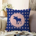 Lacivert Zemin Geyik Tasarımlı Dijital Baskılı Dekoratif Raşel Kadife Yastık Kırlent Kılıfı Realhomes