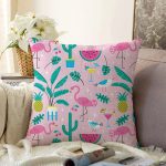 - Sonil-K1011-Gorsel - Realhomes Realhomes Pembe Zeminli Flamingo Tasarımlı Dijital Baskılı Modern Raşel Kadife Yastık Kırlent Kılıfı Realhomes