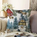 - Sonil-K10123-Gorsel - Realhomes  Bağ Evi Tasarımlı Kış Temalı Dijital Baskılı Dekoratif Raşel Kadife Yastık Kırlent Kılıfı Realhomes
