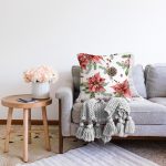 Kırmızı Gül & Kozalak Tasarımlı Dijital Baskılı Modern Raşel Kadife Yastık Kırlent Kılıfı Realhomes