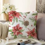 Kırmızı Gül & Kozalak Tasarımlı Dijital Baskılı Modern Raşel Kadife Yastık Kırlent Kılıfı Realhomes