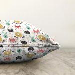 - Print - Realhomes Realhomes Sevimli Minik Hayvanlar Çizimli Özel Tasarım Dijital Baskılı Modern Raşel Kadife Yastık Kırlent Kılıfı Realhomes