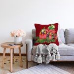 - Sonil-K10145-Gorsel-1 - Realhomes  Bordo Zemin Çam Yapraklı Mum Tasarımlı Dijital Baskılı Dekoratif Raşel Kadife Yastık Kırlent Kılıfı Realhomes