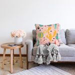 Realhomes Pembe Zeminli Kaktüs Tasarımlı Dijital Baskılı Modern Raşel Kadife Yastık Kırlent Kılıfı Realhomes