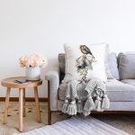 Çan & Kuş Motifli Dijital Baskılı Modern Raşel Kadife Yastık Kırlent Kılıfı Realhomes