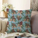 Mavi Zemin Kozalak Tasarımlı Dijital Baskılı Modern Raşel Kadife Yastık Kırlent Kılıfı Realhomes