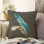 - Sonil-K10186-Gorsel - Realhomes  Mavi & Sarı Tüy Motifli Dijital Baskılı Dekoratif Raşel Kadife Yastık Kırlent Kılıfı Realhomes