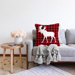 Ekose Zemin Geyik Tasarımlı Dijital Baskılı Dekoratif Raşel Kadife Yastık Kırlent Kılıfı Realhomes