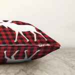 Ekose Zemin Geyik Tasarımlı Dijital Baskılı Dekoratif Raşel Kadife Yastık Kırlent Kılıfı Realhomes