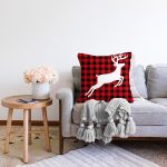 Ekose Zemin Geyik Tasarımlı Dijital Baskılı Dekoratif Raşel Kadife Yastık Kırlent Kılıfı Realhomes