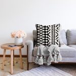 Siyah Beyaz İskandinav Desen Tasarımlı Dijital Baskılı Dekoratif Raşel Kadife Yastık Kırlent Kılıfı Realhomes